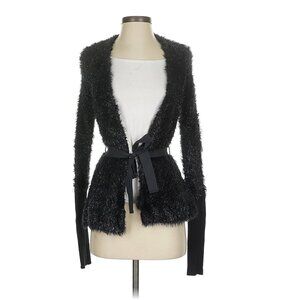 BCBGMAXAZRIA Wool Blend Shimmery Soft Cardigan with a Sash Around Waist